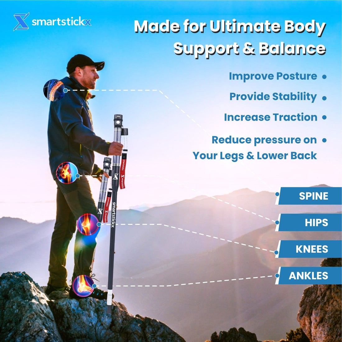 SmartstickX: The Ultimate Premium Walking Stick for Stability, Posture Support, Hiking Comfort & Self-Defense - SmartstickX