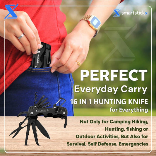 SmartstickX 16-in-1 Survival Hunting Knife: The Ultimate Multi-Purpose Tactical Knife for Outdoor & Self-Defense - SmartstickX