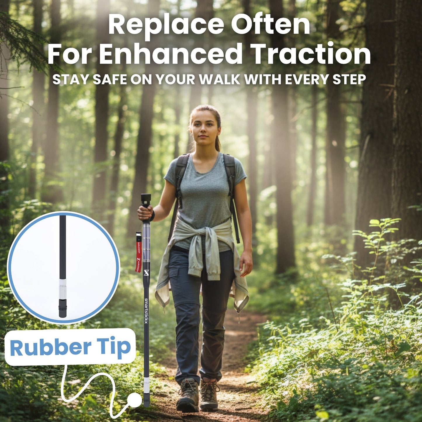Trekking Pole Rubber Tip (Pack of 4) for Better Grip on City Walks, Hiking Trails & Everyday Use