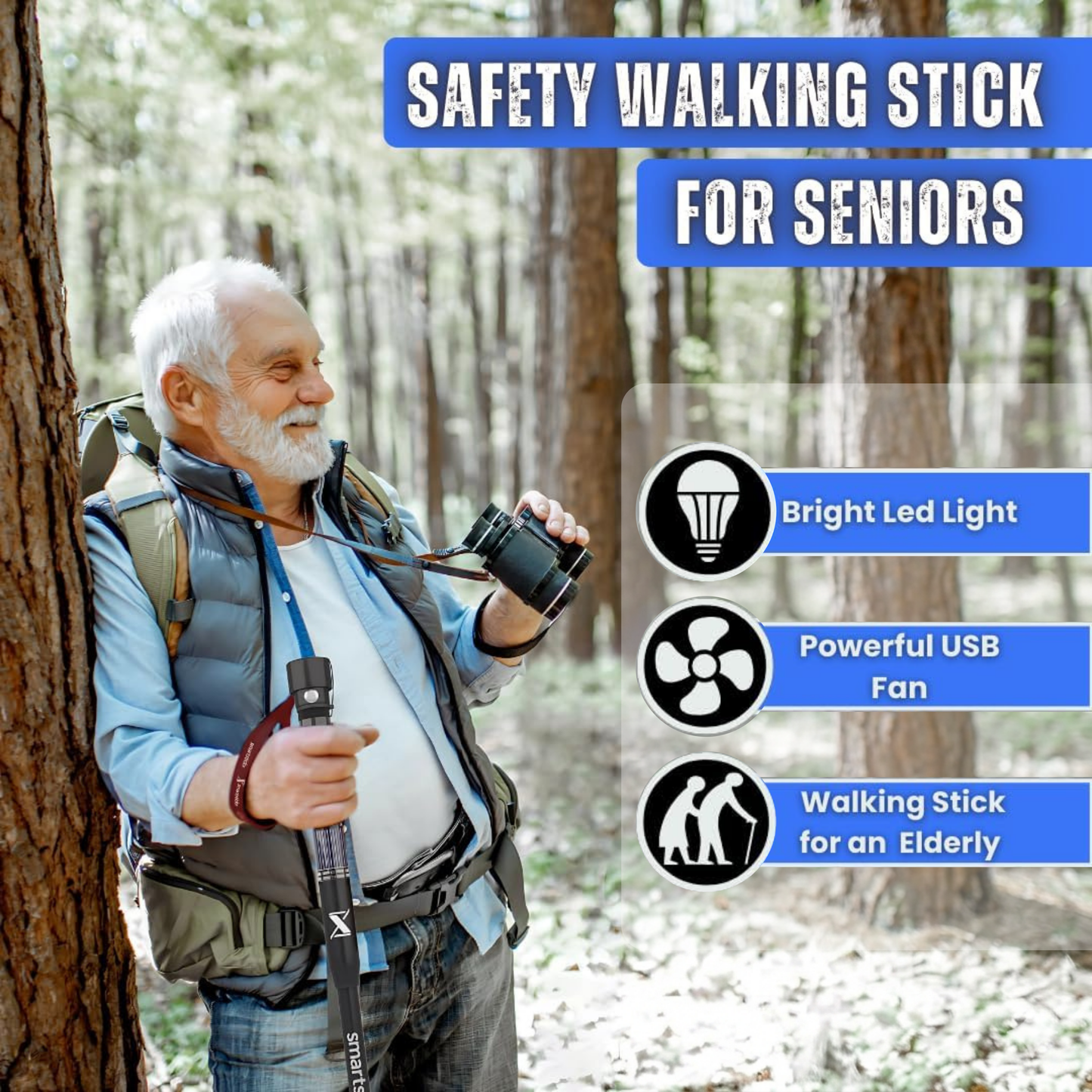SmartstickX Tactical Walking Stick with Stun Gun - The Ultimate Self-Defense, Light & Power Companion for Every Adventure