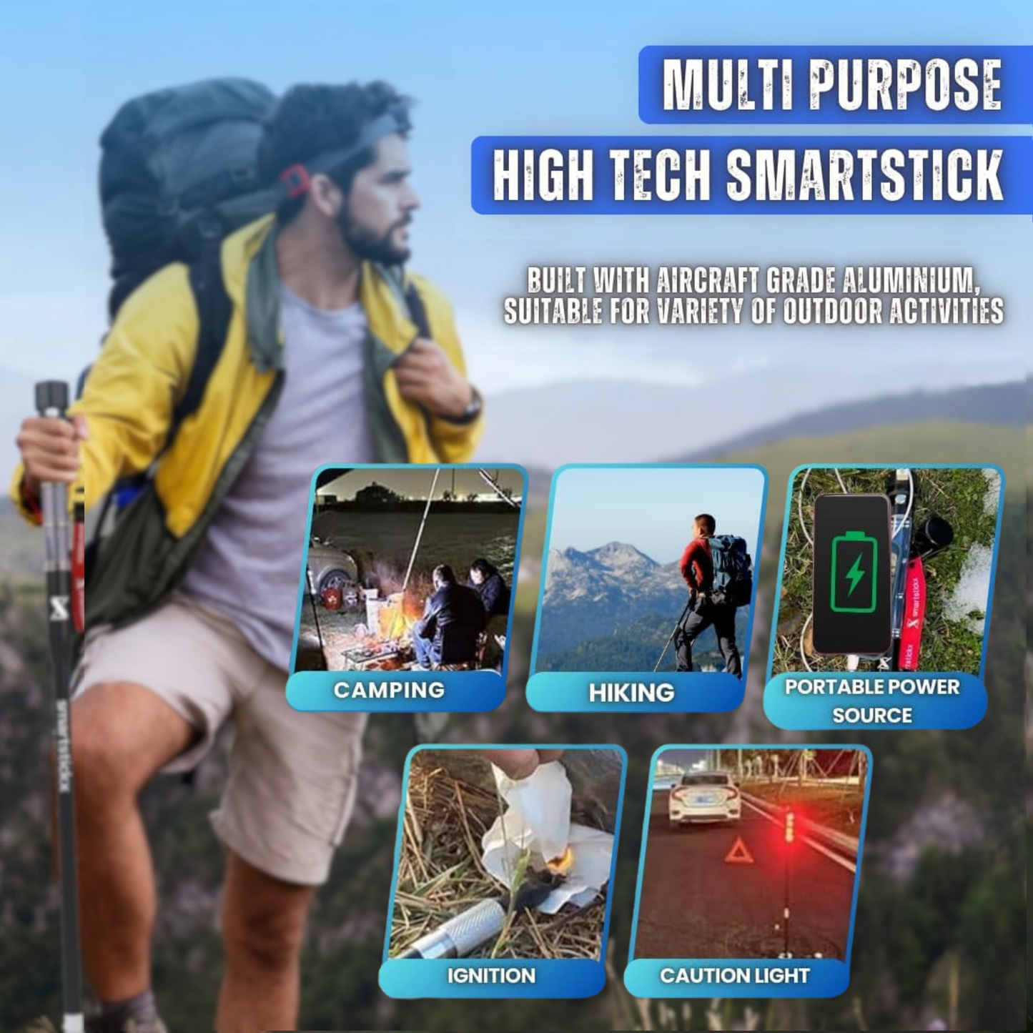 SmartstickX Tactical Walking Stick with Stun Gun - The Ultimate Self-Defense, Light & Power Companion for Every Adventure