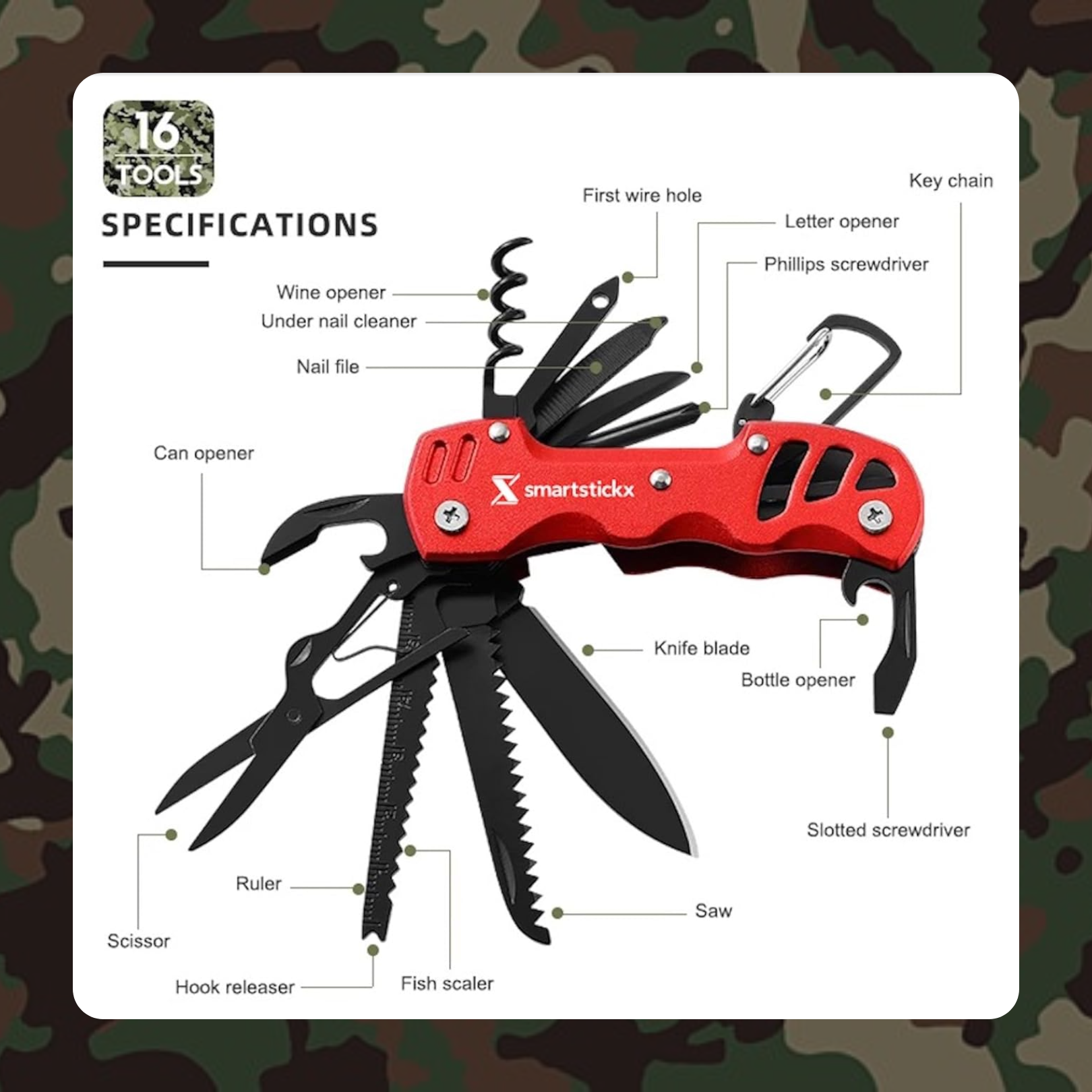 Survival Hunting Knife - 16 in 1