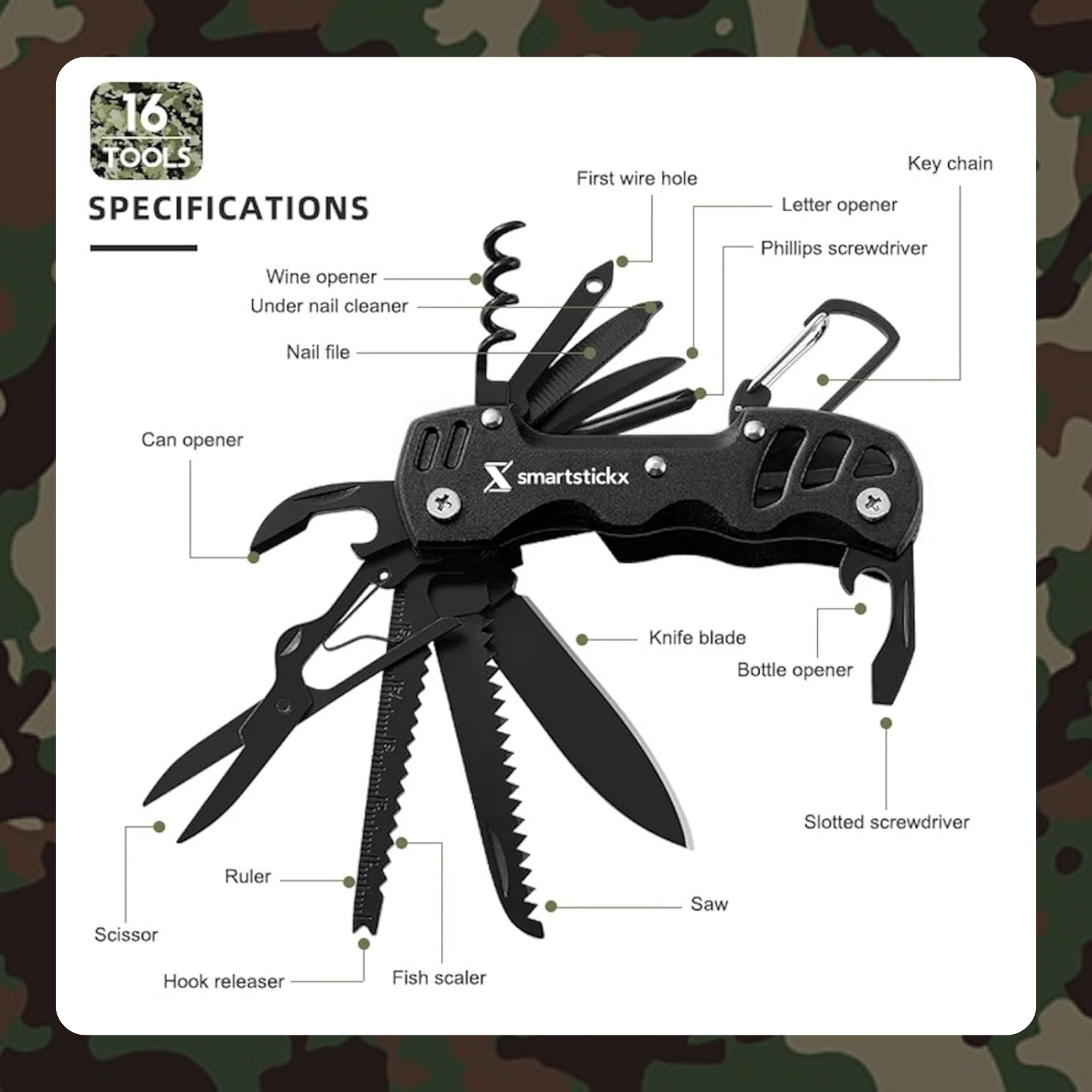 Survival Hunting Knife - 16 in 1