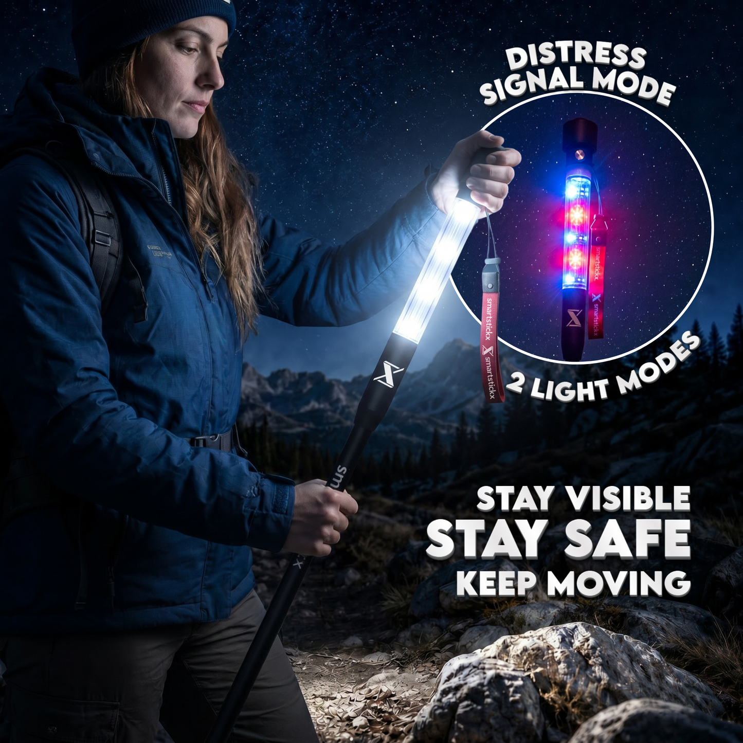 SmartstickX Tactical Walking Stick with Stun Gun - The Ultimate Self-Defense, Light & Power Companion for Every Adventure