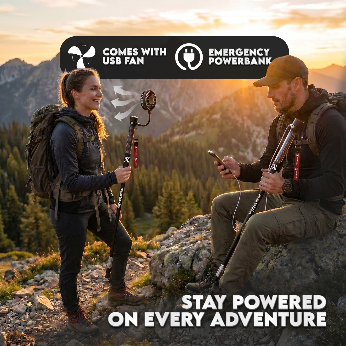 SmartstickX Tactical Walking Stick with Stun Gun - The Ultimate Self-Defense, Light & Power Companion for Every Adventure