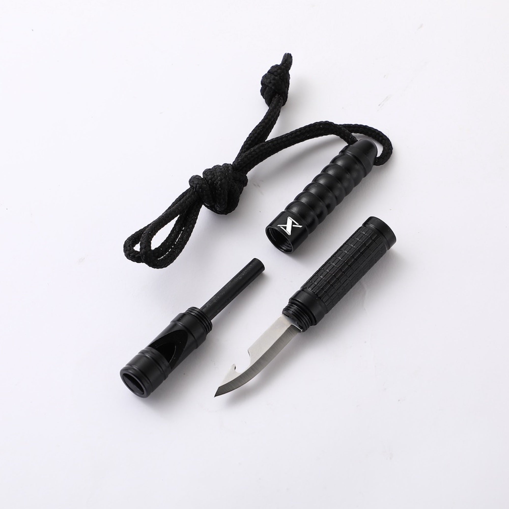 Fire Starter Tool made out of 420 Stainless Steel, Whistle, Bottle Opener, Non-slip Handle, Rope