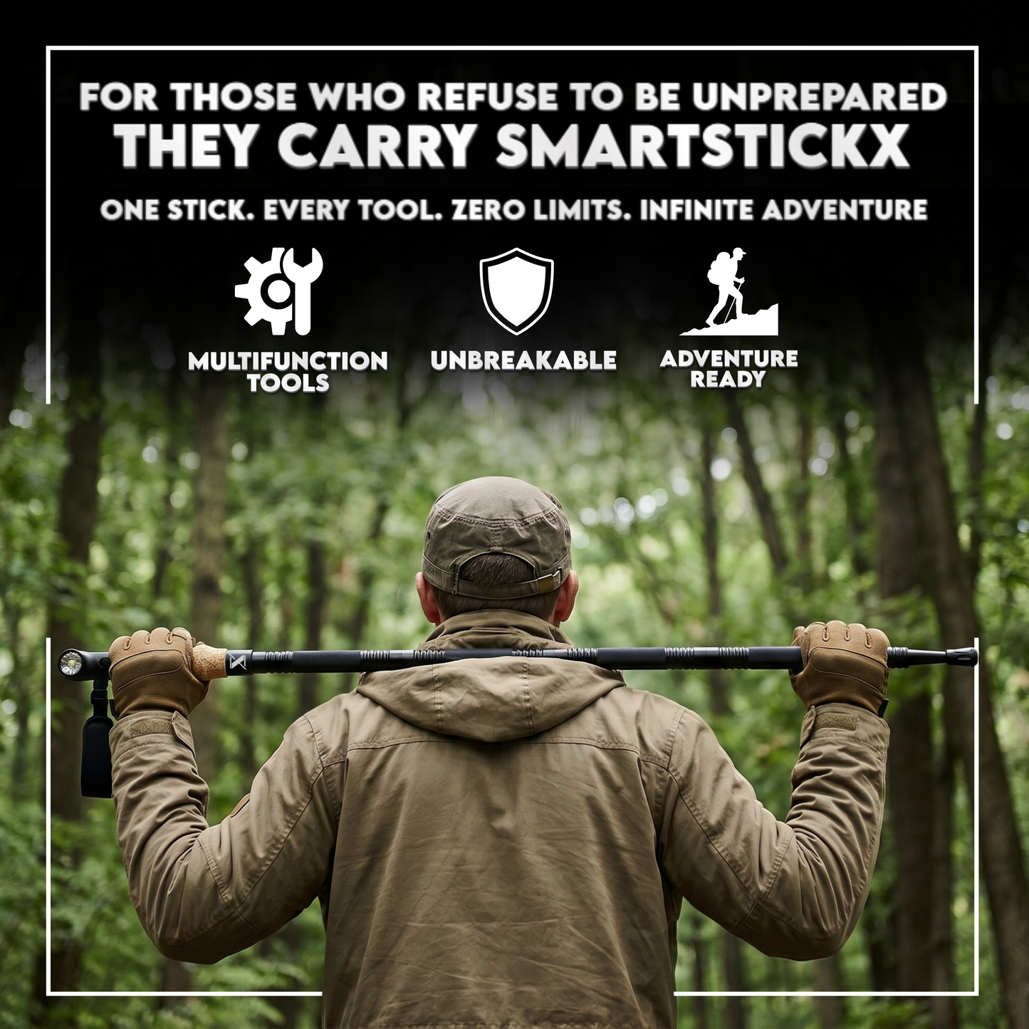 SmartstickX Survival Walking Stick - The Ultimate All-in-One Tactical Tool for Adventure, Power & Protection