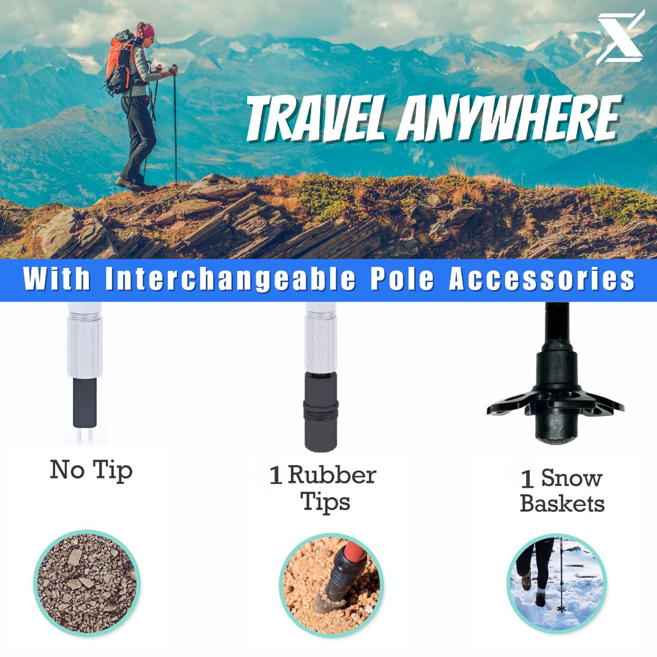 High Tech Adjustable Trekking Pole Made with Aircraft Grade Aluminum Alloy