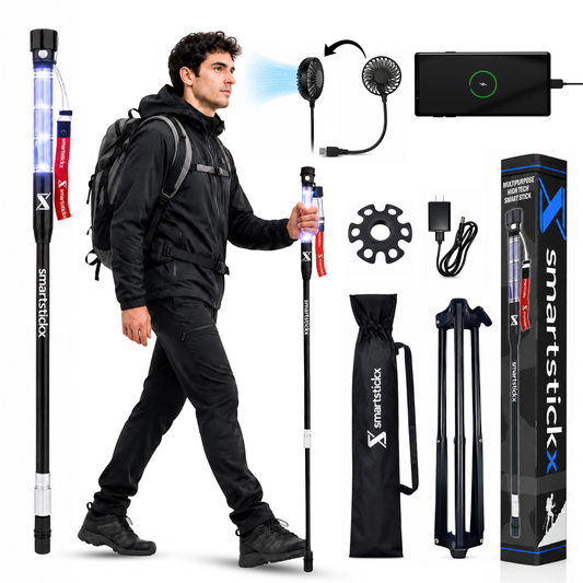 SmartstickX Tactical Walking Stick with Stun Gun - The Ultimate Self-Defense, Light & Power Companion for Every Adventure