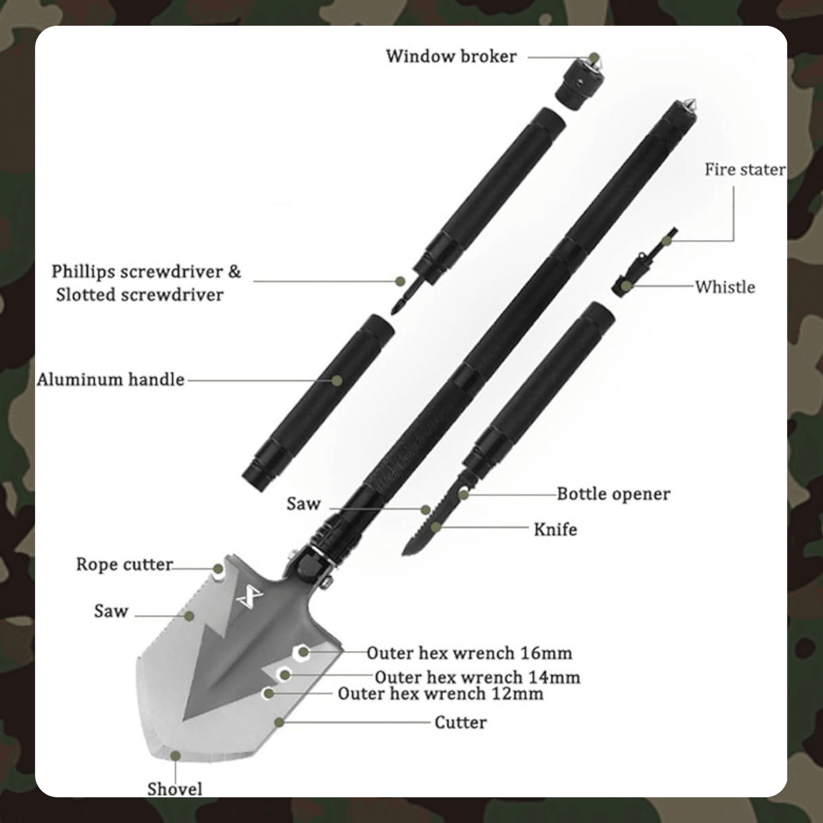 Military Grade Shovel - 13 in 1 - SmartstickX
